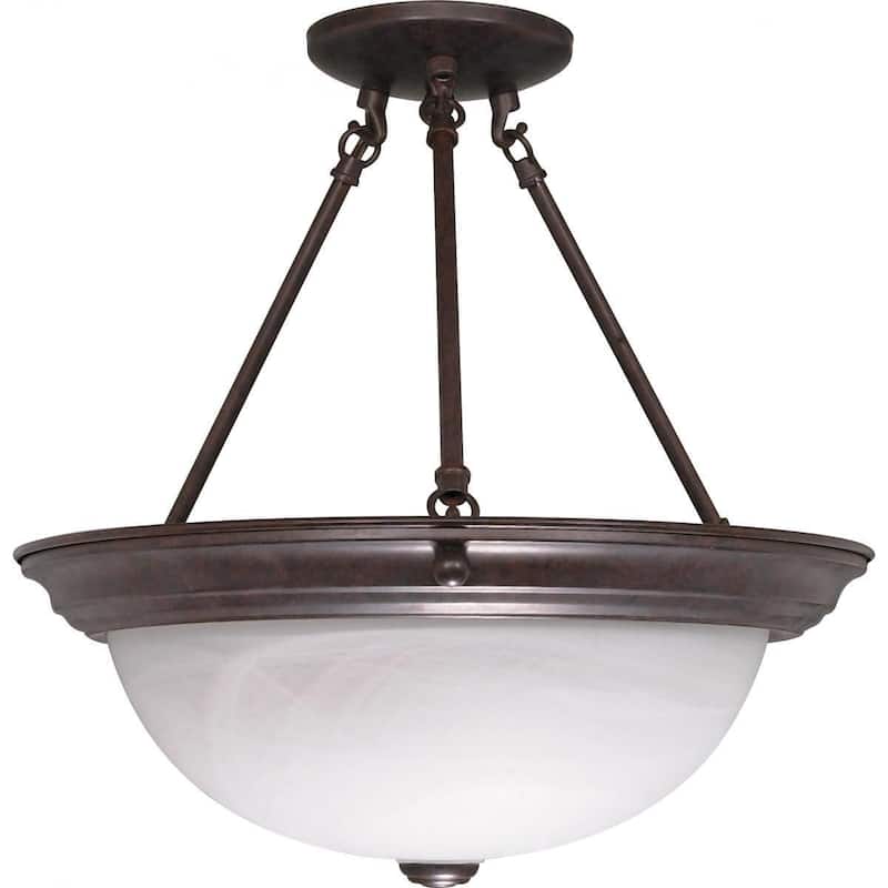 3 Light - 15" - Semi-Flush - Alabaster Glass