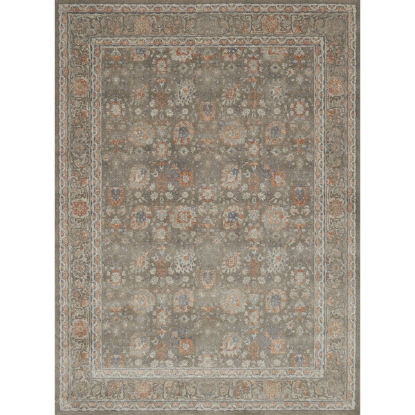 Traditional Taupe/ Rust Floral Border Rug - 12' x 15'