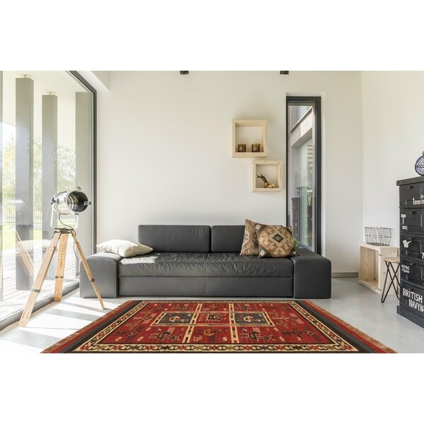 Flat-woven Tribal Wool/ Jute Rug (5' x 8') - 5' x 8'