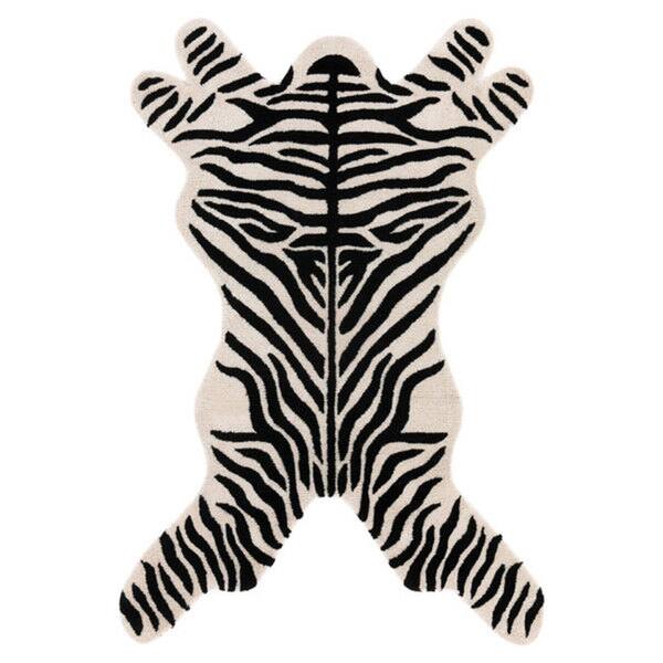 Black Safari Zebra Structure Wool Tufted Rug
