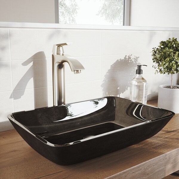 Shop VIGO Rectangular Gray Onyx Glass Vessel Bathroom Sink ...