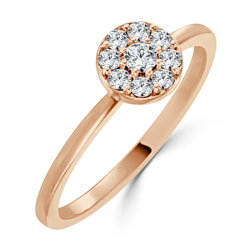 10K Gold 1/4ct TDW Petite Diamond Floral Halo Stackable Ring By Auriya - 4 - Rose