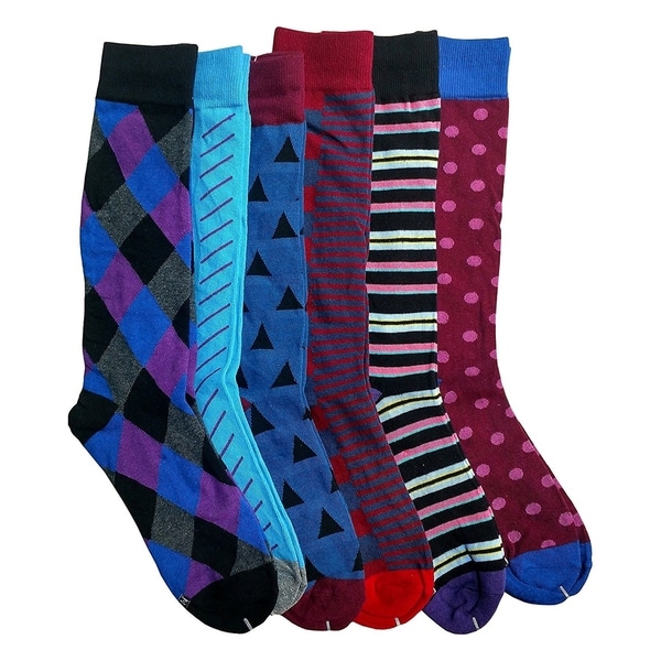 6 Pairs of Colorful Patterned Mens Dress Socks Pack, Colored Stripes ...