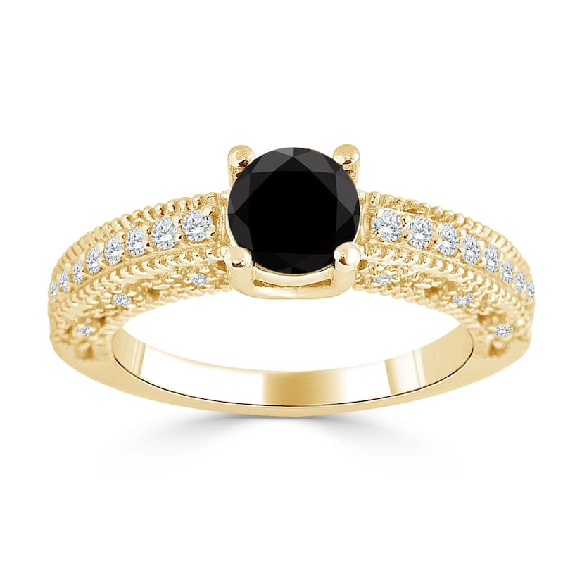 Auriya 14K Gold 1ct TDW Black and White Diamond Engagement Ring (Black)
