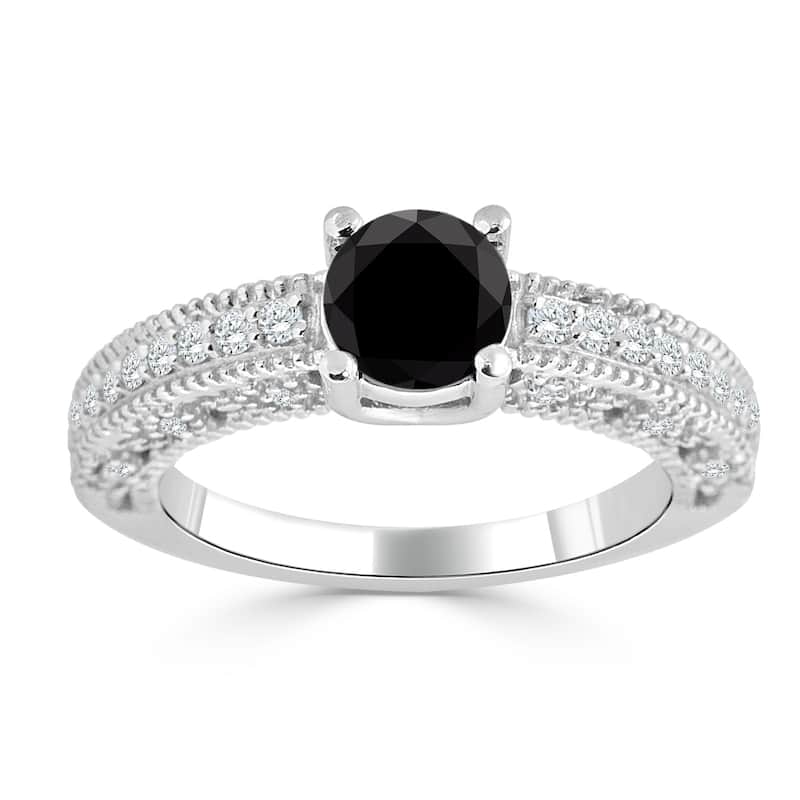 Auriya 14K Gold 1ct TDW Black and White Diamond Engagement Ring (Black)