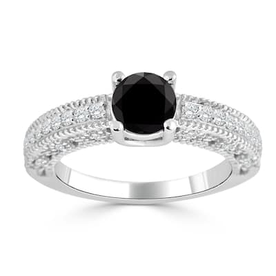Auriya 14K Gold 1ct TDW Black and White Diamond Engagement Ring (Black)