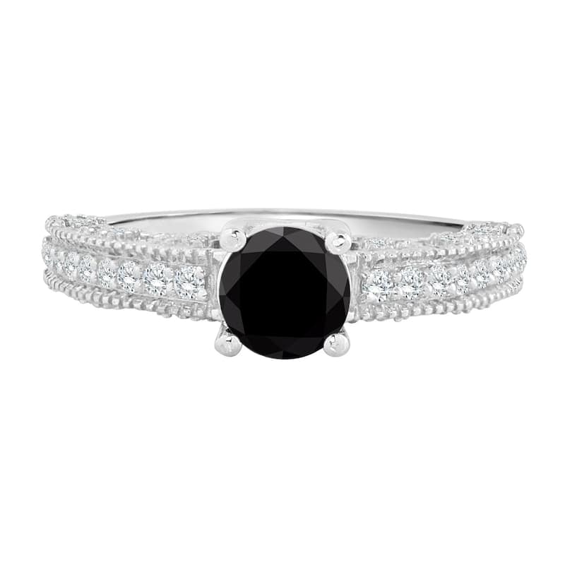 Auriya 14K Gold 1ct TDW Black and White Diamond Engagement Ring (Black)