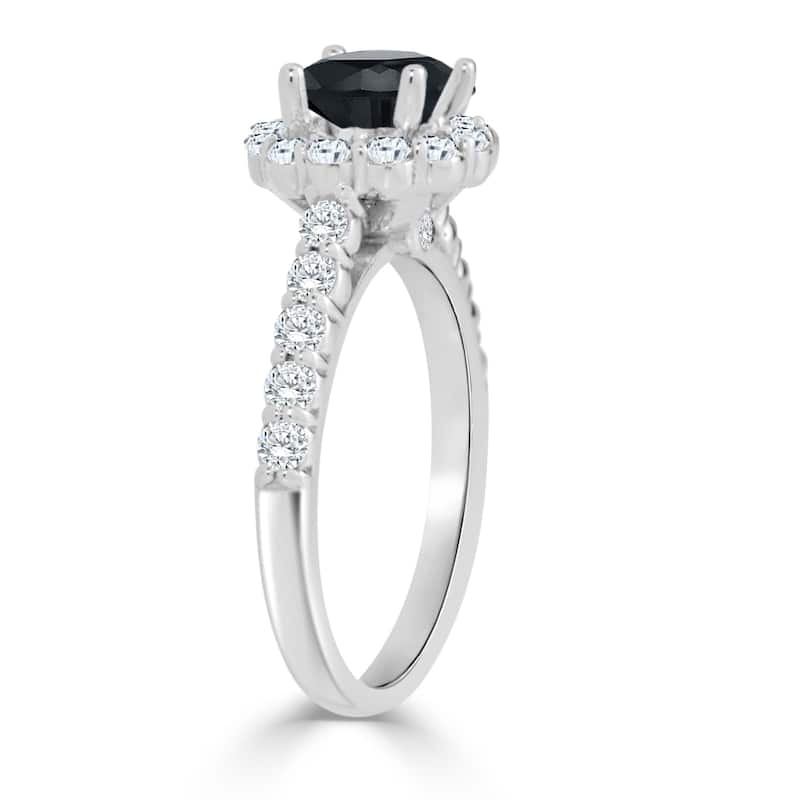 Auriya 14k Gold 1 1/2ctw Black Diamond Halo Engagement Ring