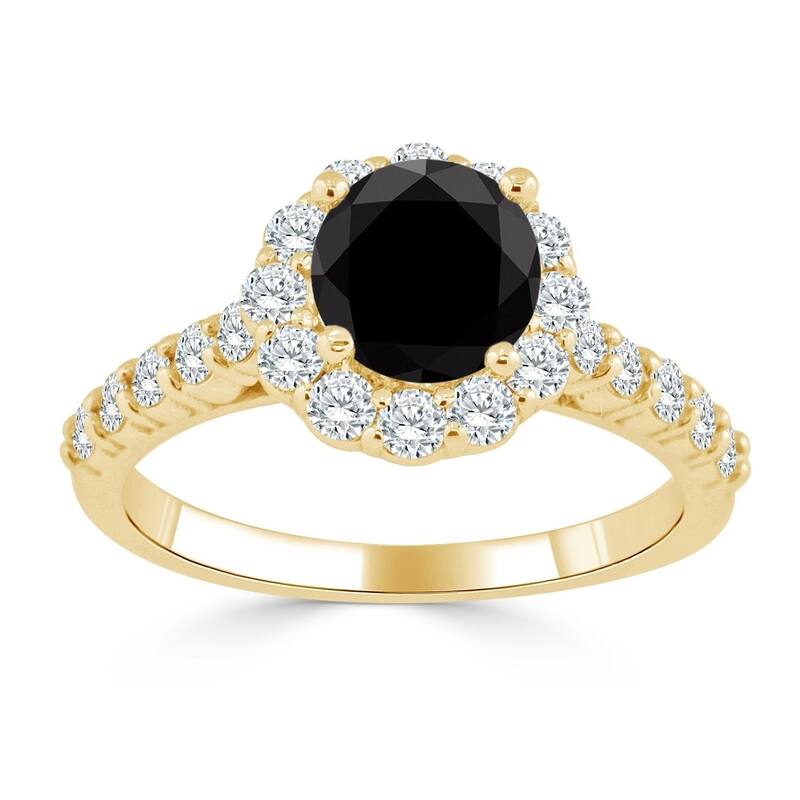Auriya 14k Gold 1 1/2ctw Black Diamond Halo Engagement Ring - Yellow - 6.5