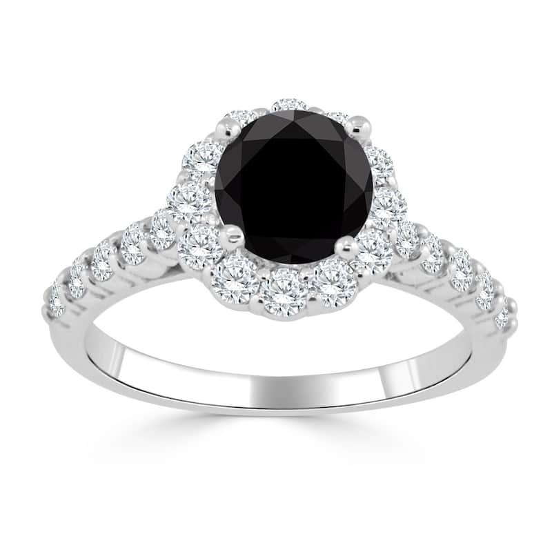 Auriya 14k Gold 1 1/2ctw Black Diamond Halo Engagement Ring - White - 7.5