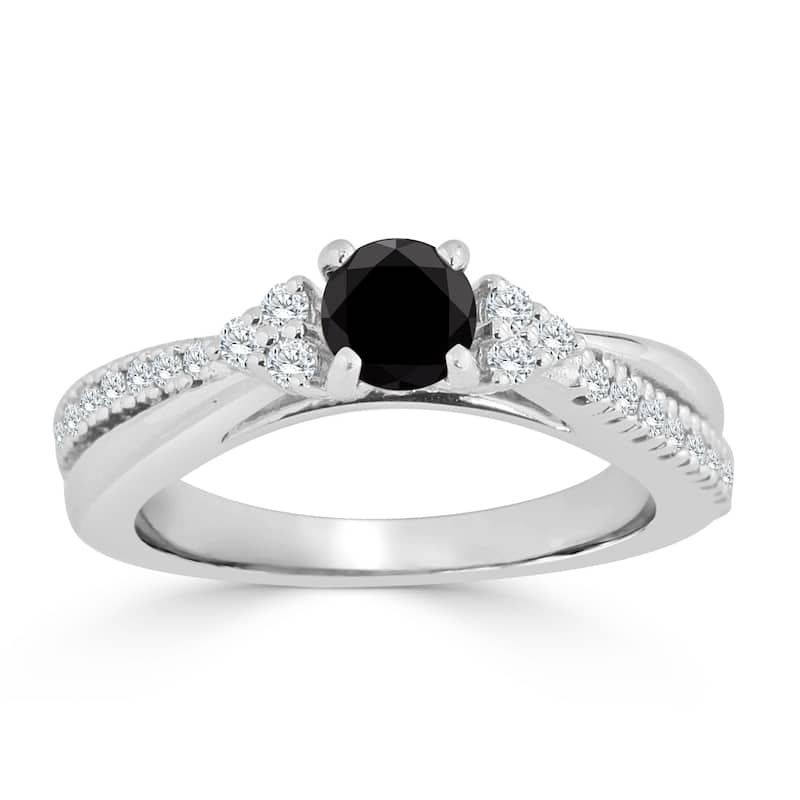 Auriya 14k Gold 3/4ctw Modern Black Diamond Engagement Ring - 6 - White
