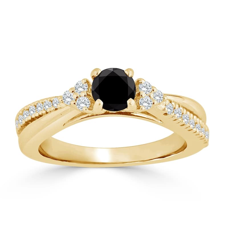 Auriya 14k Gold 3/4ctw Modern Black Diamond Engagement Ring - 7 - Yellow