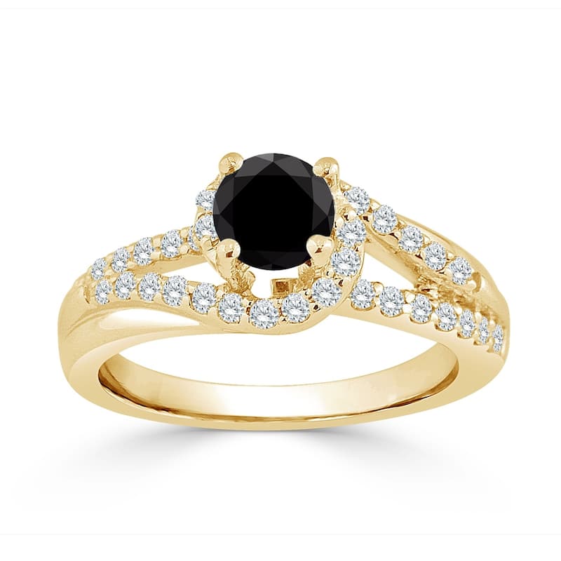 14k Gold 1ct TDW Split-Shank Black Diamond Halo Engagement Ring