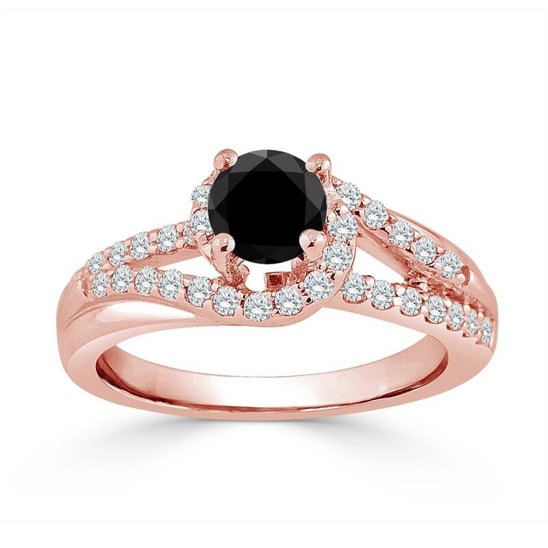14k Gold 1ct TDW Split-Shank Black Diamond Halo Engagement Ring
