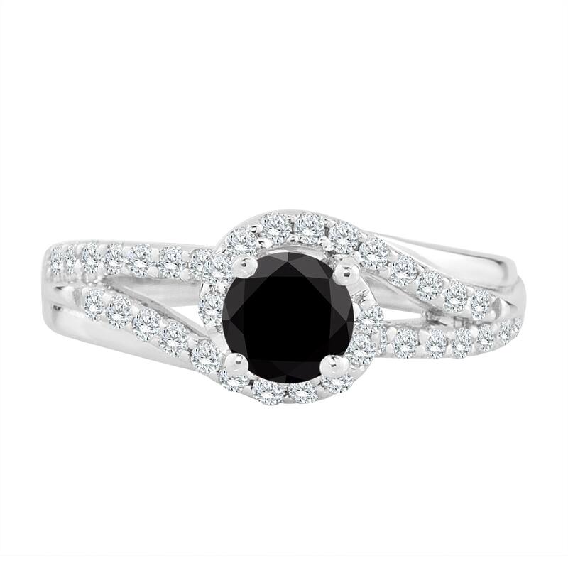 14k Gold 1ct TDW Split-Shank Black Diamond Halo Engagement Ring
