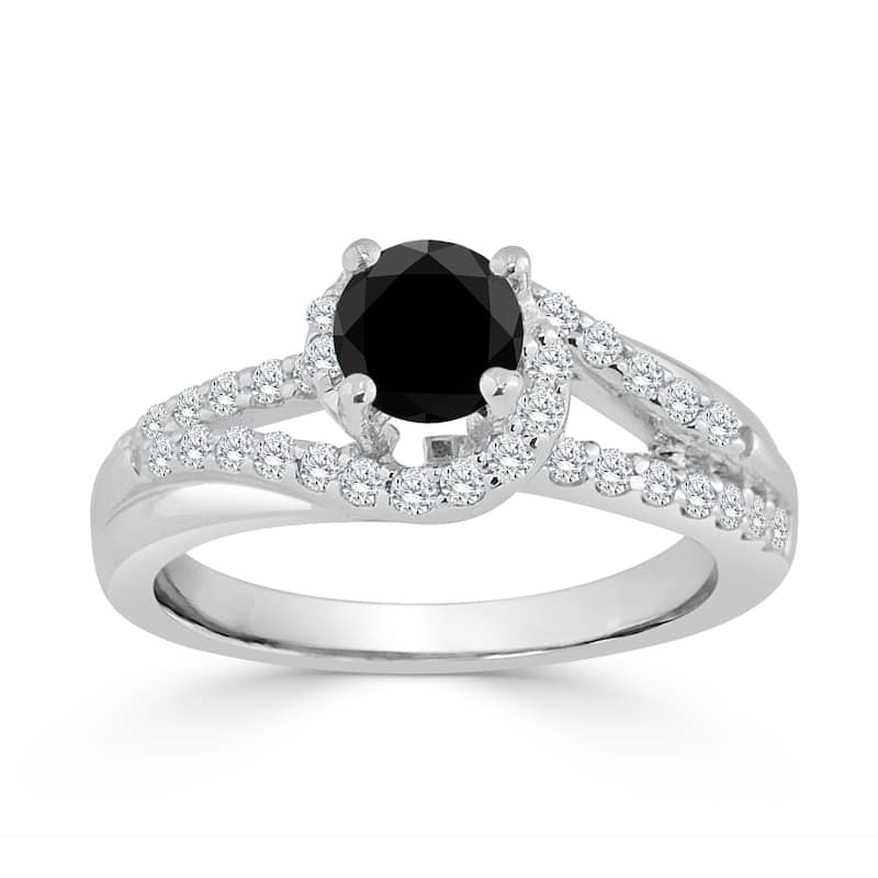 14k Gold 1ct TDW Split-Shank Black Diamond Halo Engagement Ring