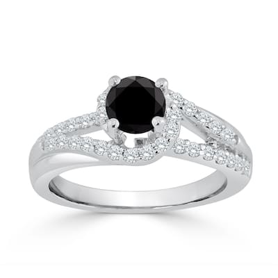 14k Gold 1ct TDW Split-Shank Black Diamond Halo Engagement Ring