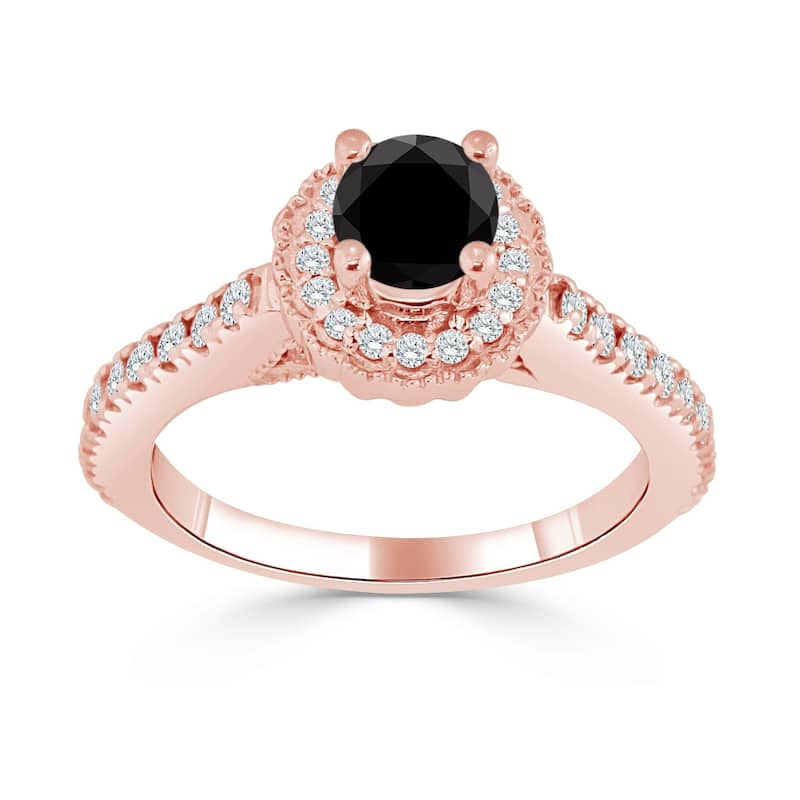 Auriya 14k Gold 3/4ctw Halo Black Diamond Engagement Ring
