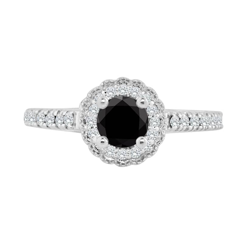 Auriya 14k Gold 3/4ctw Halo Black Diamond Engagement Ring