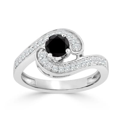 Auriya 14k Gold 3/4ctw Modern Halo Black Diamond Engagement Ring