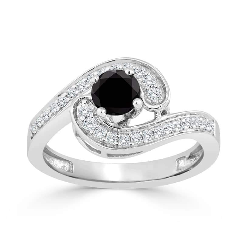 Auriya 14k Gold 3/4ctw Modern Halo Black Diamond Engagement Ring - 9 - White