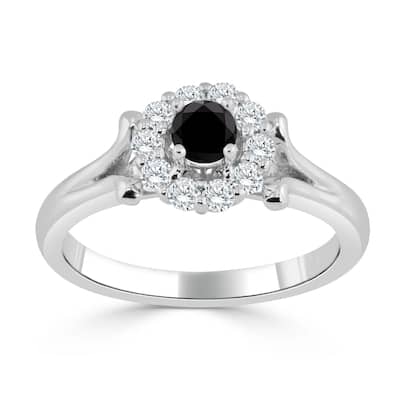 Auriya 14k Gold 1/2ct TDW Black and White Diamond Halo Engagement Ring (Black)