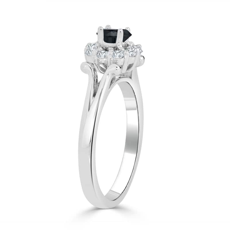 Auriya 14k Gold 1/2ct TDW Black and White Diamond Halo Engagement Ring (Black)