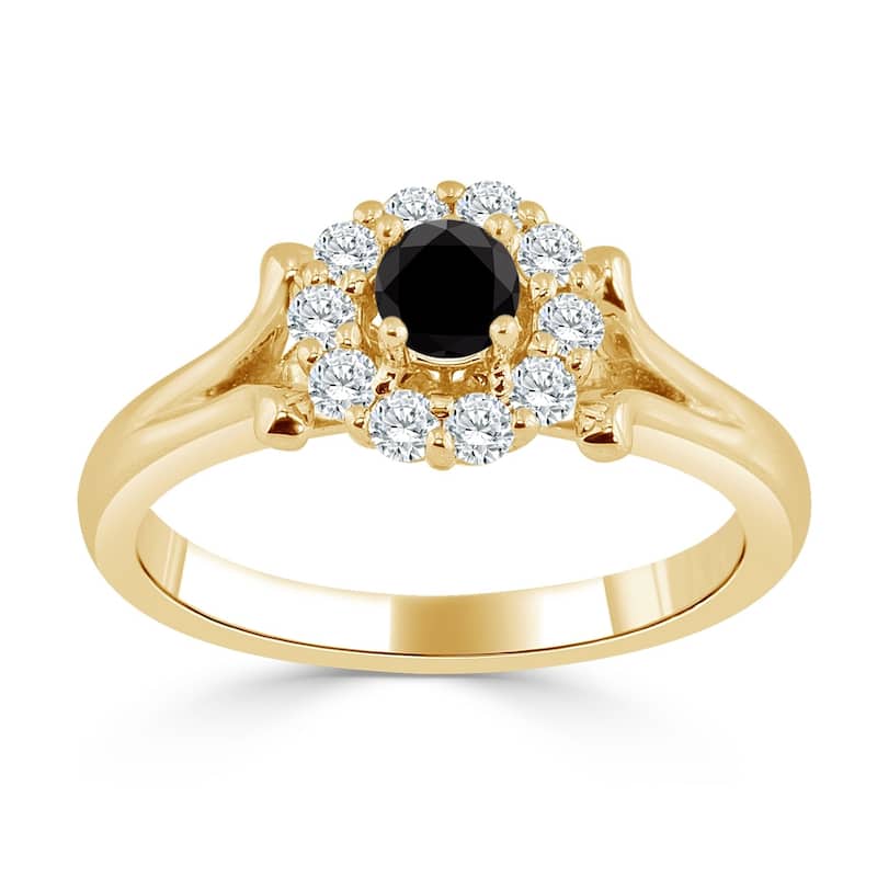 Auriya 14k Gold 1/2ct TDW Black and White Diamond Halo Engagement Ring (Black)