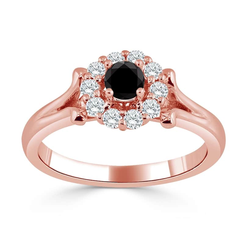 Auriya 14k Gold 1/2ct TDW Black and White Diamond Halo Engagement Ring (Black)