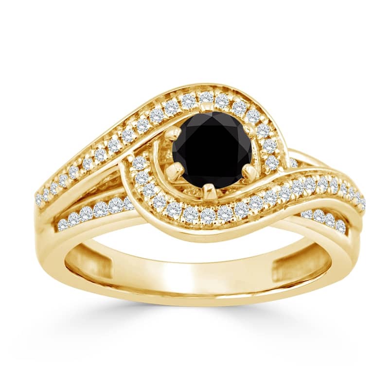 Auriya 14k Gold 1ct TDW Black and White Diamond Swirl Halo Engagement Ring (Black)