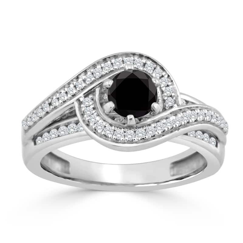 Auriya 14k Gold 1ct TDW Black and White Diamond Swirl Halo Engagement Ring (Black)