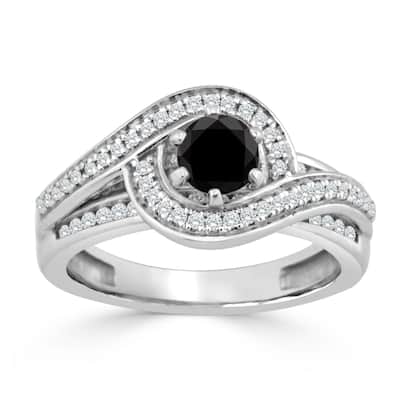 Auriya 14k Gold 1ct TDW Black and White Diamond Swirl Halo Engagement Ring (Black)