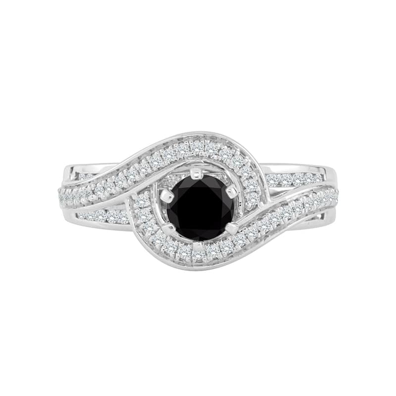 Auriya 14k Gold 1ct TDW Black and White Diamond Swirl Halo Engagement Ring (Black)