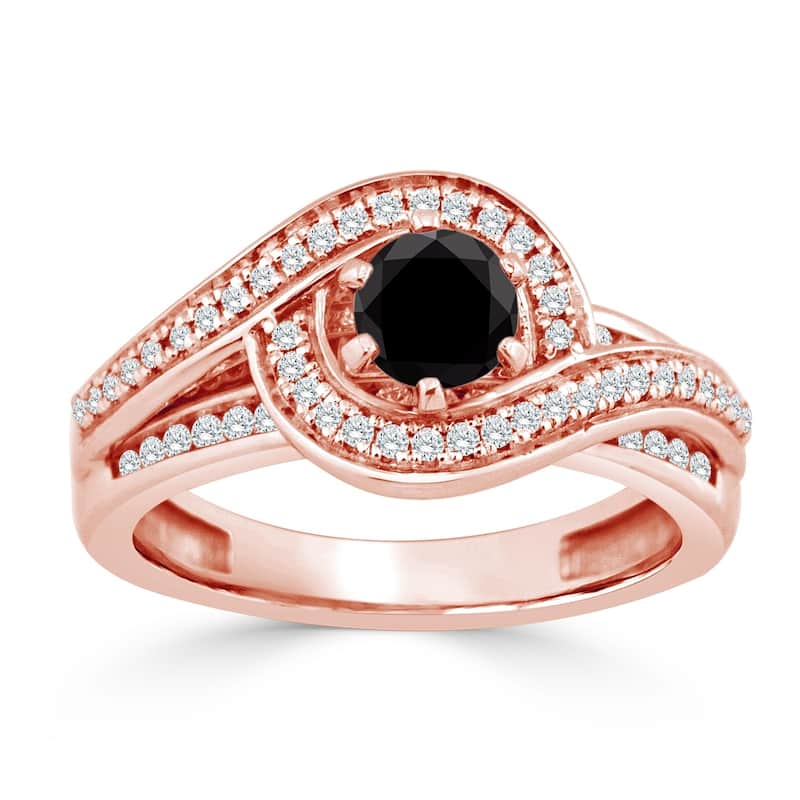 Auriya 14k Gold 1ct TDW Black and White Diamond Swirl Halo Engagement Ring (Black)