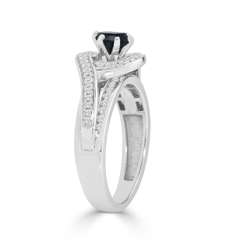 Auriya 14k Gold 1ct TDW Black and White Diamond Swirl Halo Engagement Ring (Black)