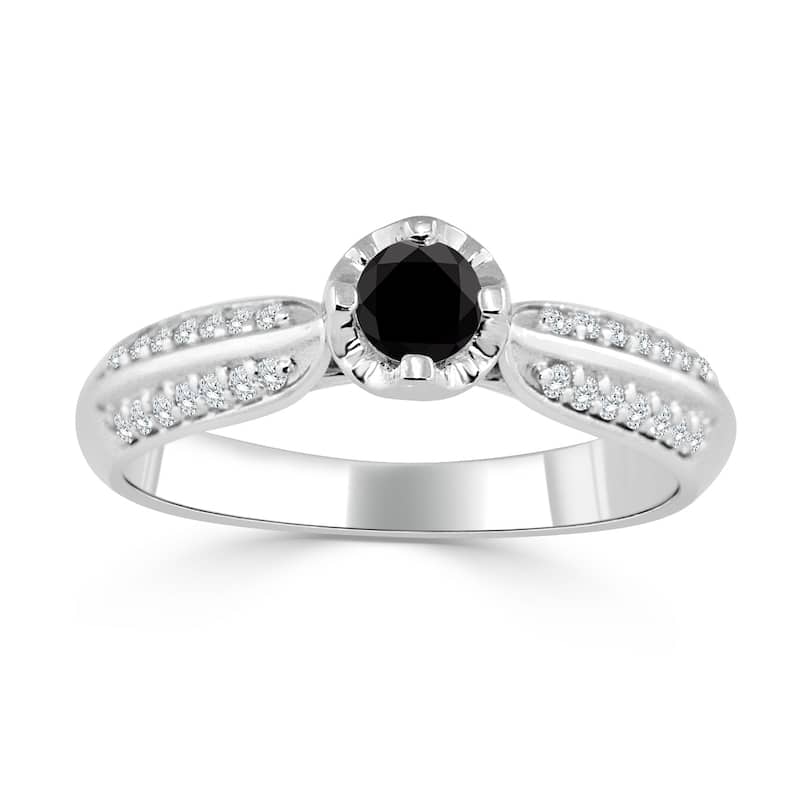 Auriya 14k Gold 1/3ct TDW Black and White Diamond Engagement Ring (Black)