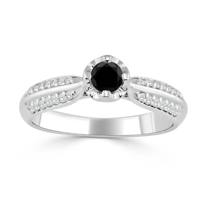 Auriya 14k Gold 1/3ct TDW Black and White Diamond Engagement Ring (Black)