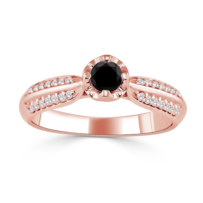 Auriya 14k Gold 1/3ct TDW Black and White Diamond Engagement Ring (Black)
