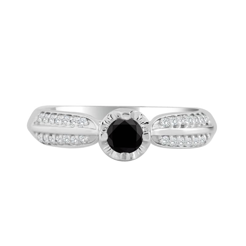 Auriya 14k Gold 1/3ct TDW Black and White Diamond Engagement Ring (Black)