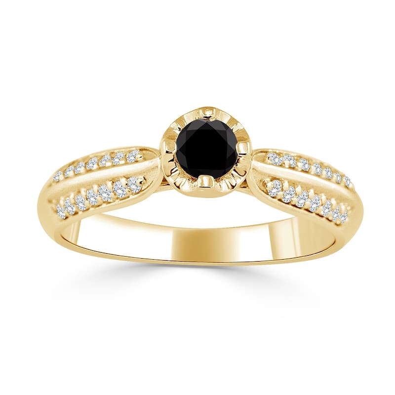 Auriya 14k Gold 1/3ct TDW Black and White Diamond Engagement Ring (Black)