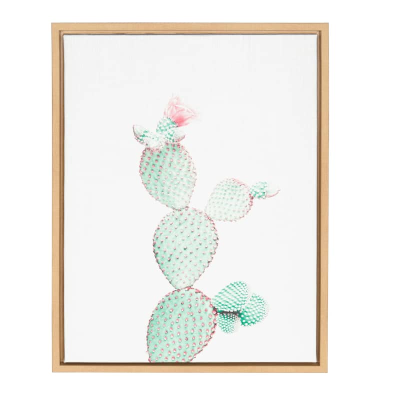 Kate and Laurel Sylvie Prickly Pear Cactus Natural Framed Canvas Wall Art by Simon Te Tai