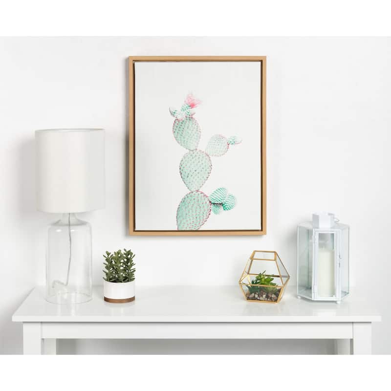 Kate and Laurel Sylvie Prickly Pear Cactus Natural Framed Canvas Wall Art by Simon Te Tai