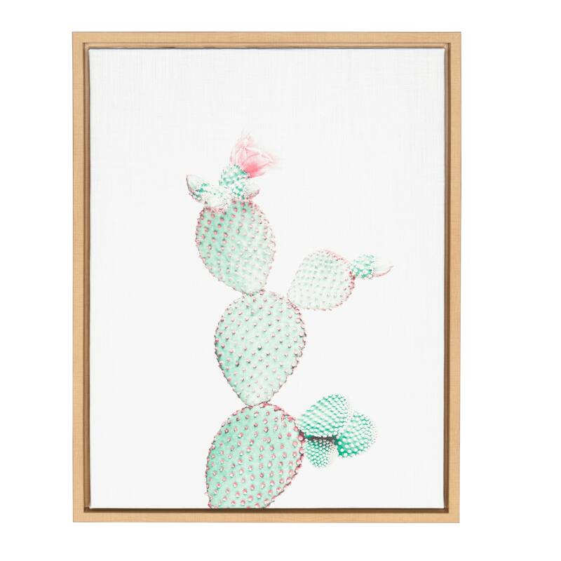 Kate and Laurel Sylvie Prickly Pear Cactus Natural Framed Canvas Wall Art by Simon Te Tai