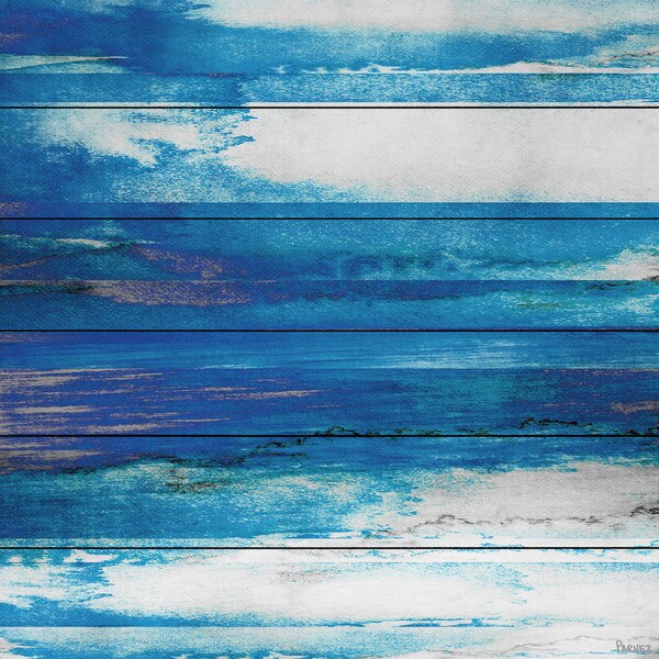 Handmade Blue Painted Ocean Print on White Wood