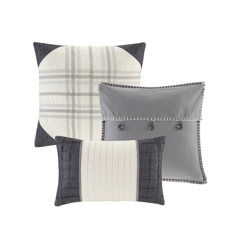Madison Park Pioneer Grey 6 Piece Printed Herringbone Quilt Set with Throw Pillows