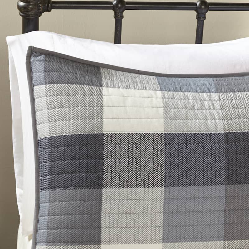 Madison Park Pioneer Grey 6 Piece Printed Herringbone Quilt Set with Throw Pillows