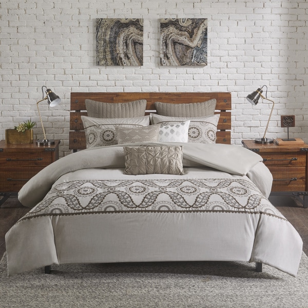INK+IVY Anira Grey Cotton Embroidered Duvet Cover Mini Set