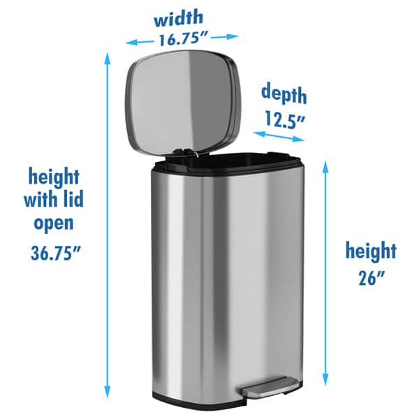 Halo Premium 13 Gallon Silvertone Stainless Steel Step-style Trash Can