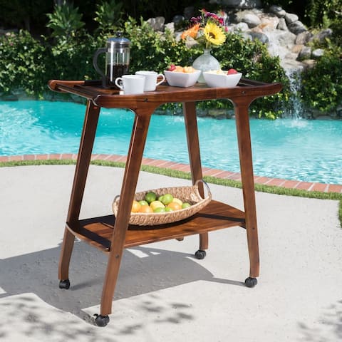 Verdes Outdoor Acacia Wood Bar Cart by Christopher Knight Home