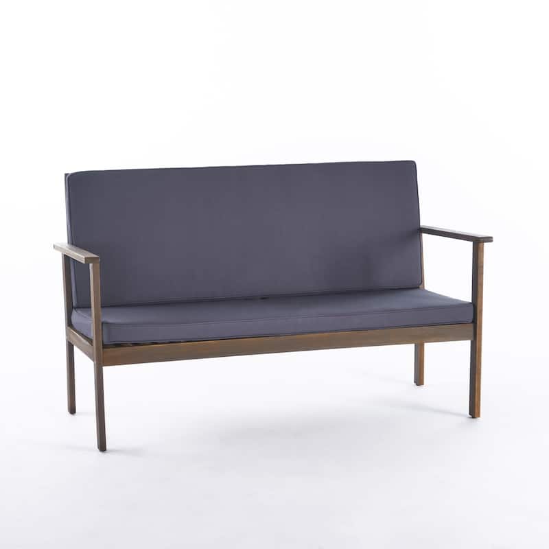 Luciano Outdoor Acacia Wood Bench with Cushions by Christopher Knight Home